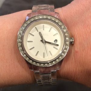 Fossil Clear Acrylic Watch with Stone surround